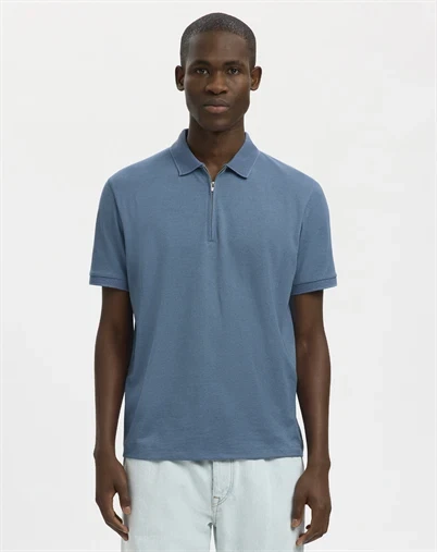 Selected - SLMFave Noos Zip Polo - Blue Mirage 